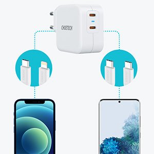 Choetech Choetech 40W 3A 2x USB-C Power Delivery Snabbladdare - Vit