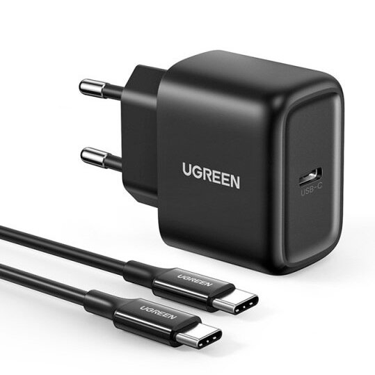 UGREEN Ugreen 25W USB-C Snabbladdare + 2m USB-C - USB-C kabel Svart