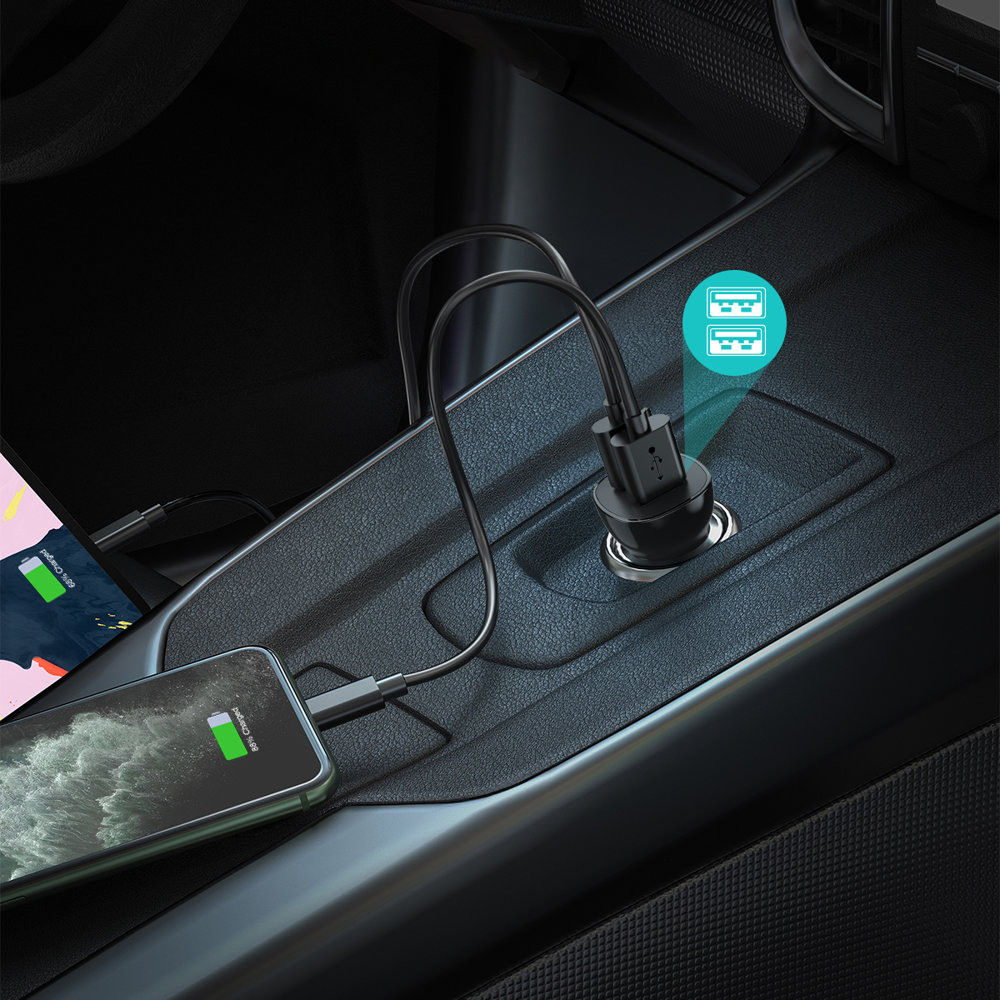 Choetech Choetech 12W 2.4A 2x USB-A Billaddare Svart