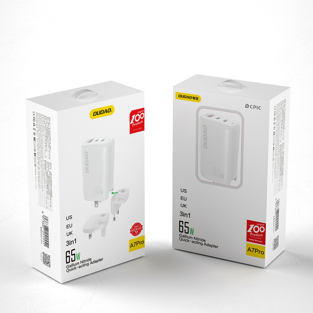 DUDAO Dudao 65W GaN 3in1 Reseadapter Laddare PD QC Vit