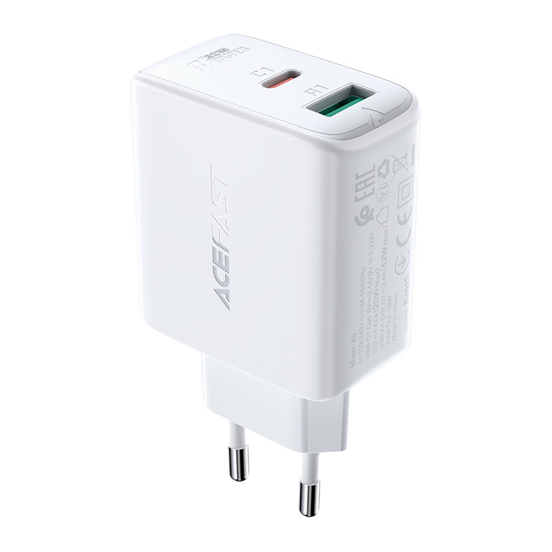 Acefast Acefast 32W PD PPS QC USB-C / USB-A Väggladdare Vit