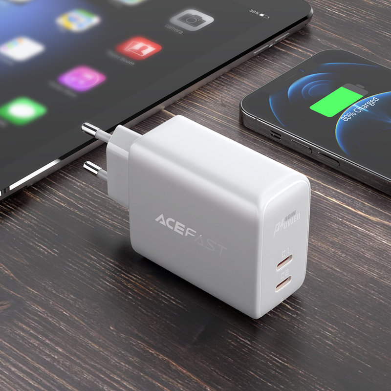 Acefast Acefast 40W PD PPS QC 2x USB-C Väggladdare Vit