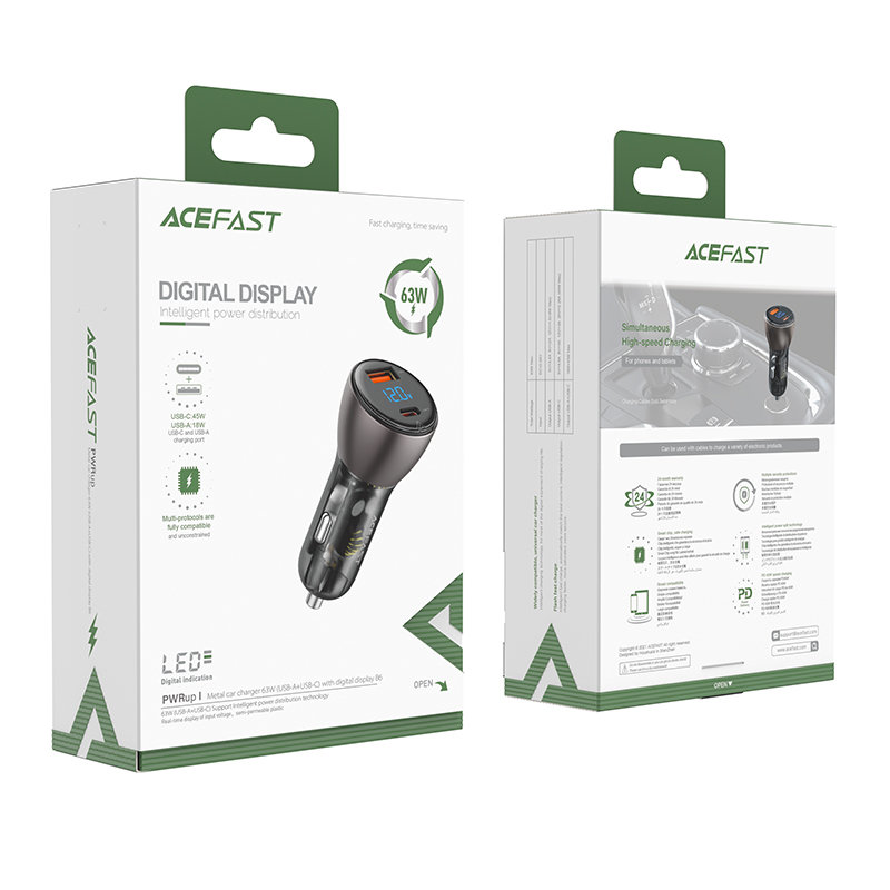 Acefast Acefast 63W PD PPS QC Billaddare USB-C / USB-A Svart