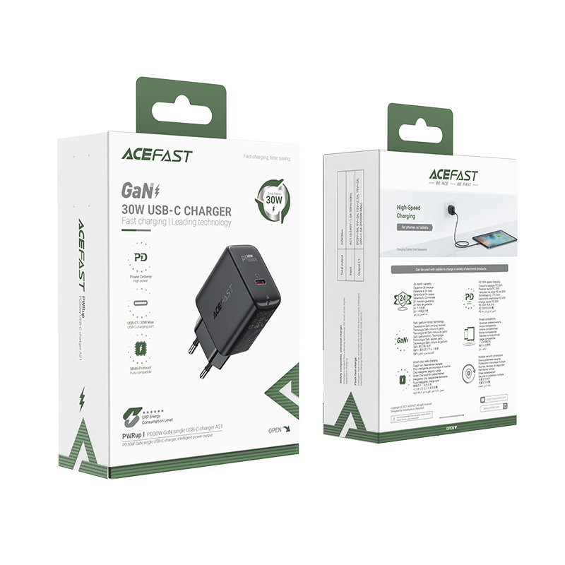 Acefast Acefast 30W GaN PD QC USB-C Väggladdare Svart