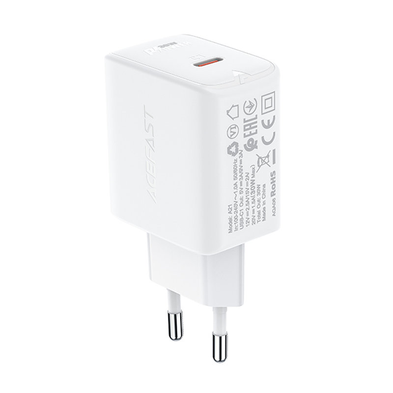 Acefast Acefast 30W GaN PD QC USB-C Väggladdare Vit