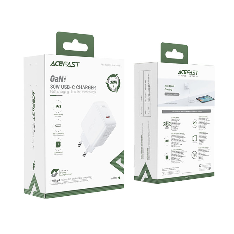 Acefast Acefast 30W GaN PD QC USB-C Väggladdare Vit