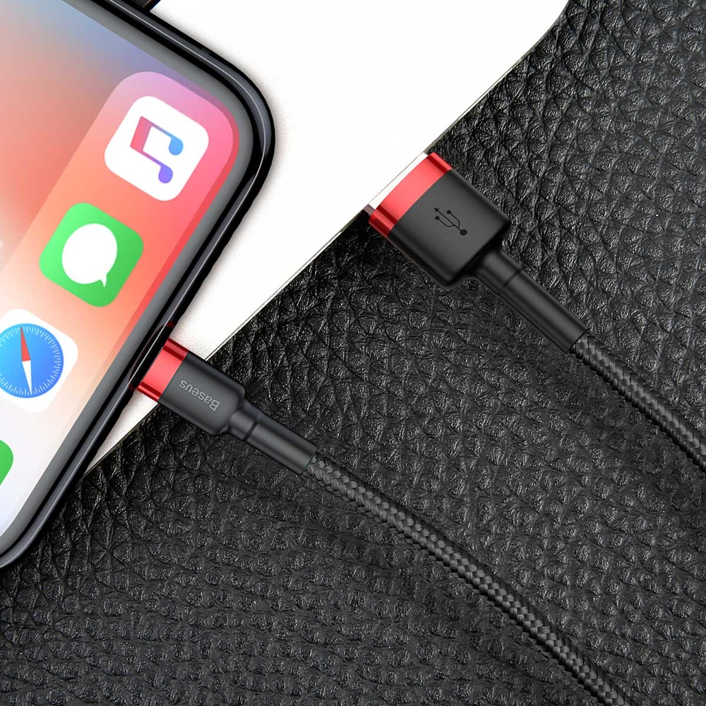 BASEUS BASEUS Lightning 1m Nylon Kabel - 2.4A Snabbladdning - Svart/Röd