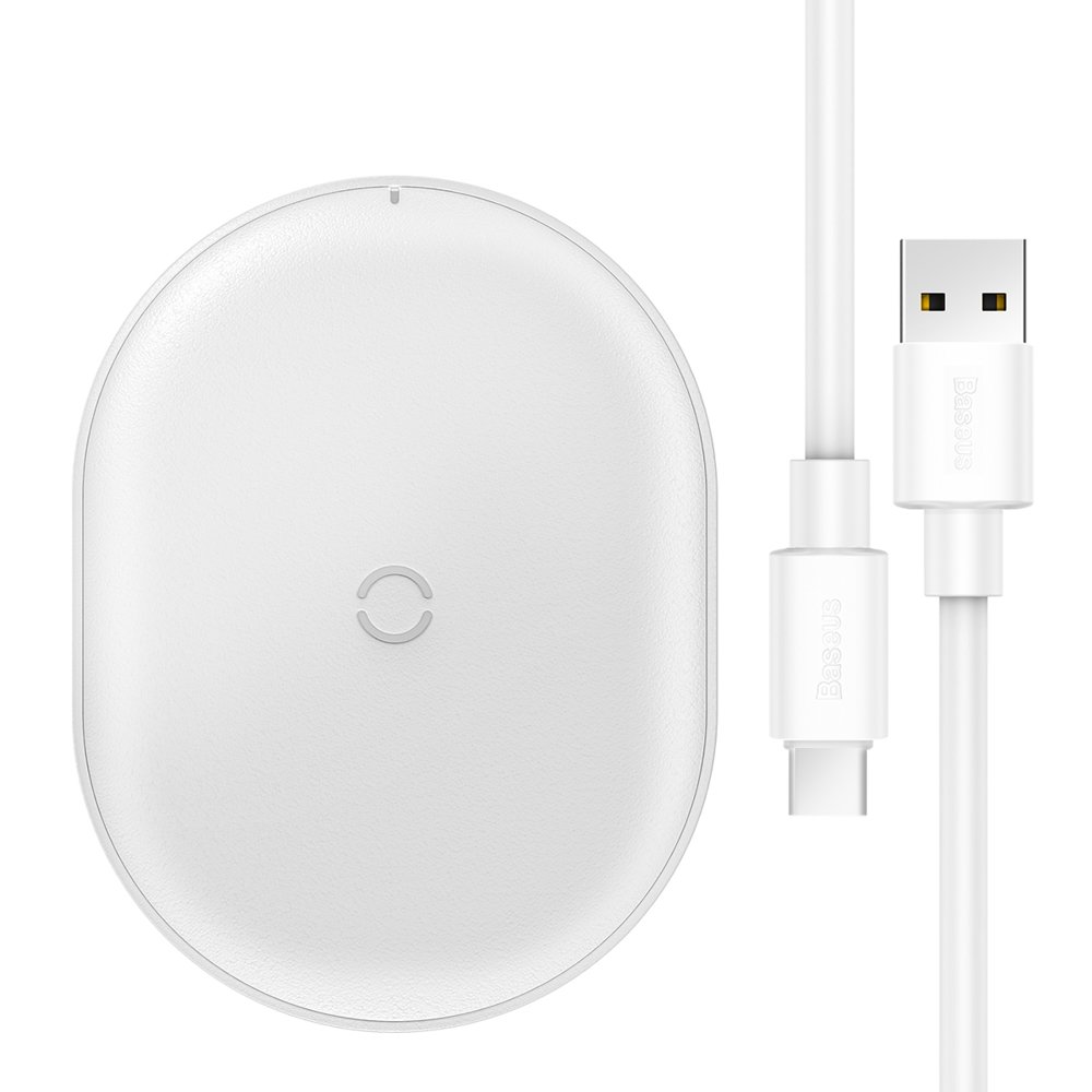 BASEUS Baseus Cobble 15W Qi Laddare + 1m USB-C Kabel - Vit