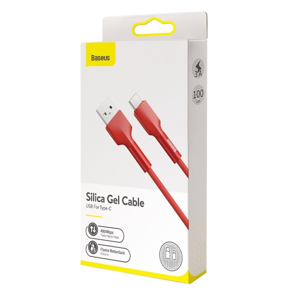 BASEUS Baseus Silica Gel 1m 3A USB-C Kabel - Röd