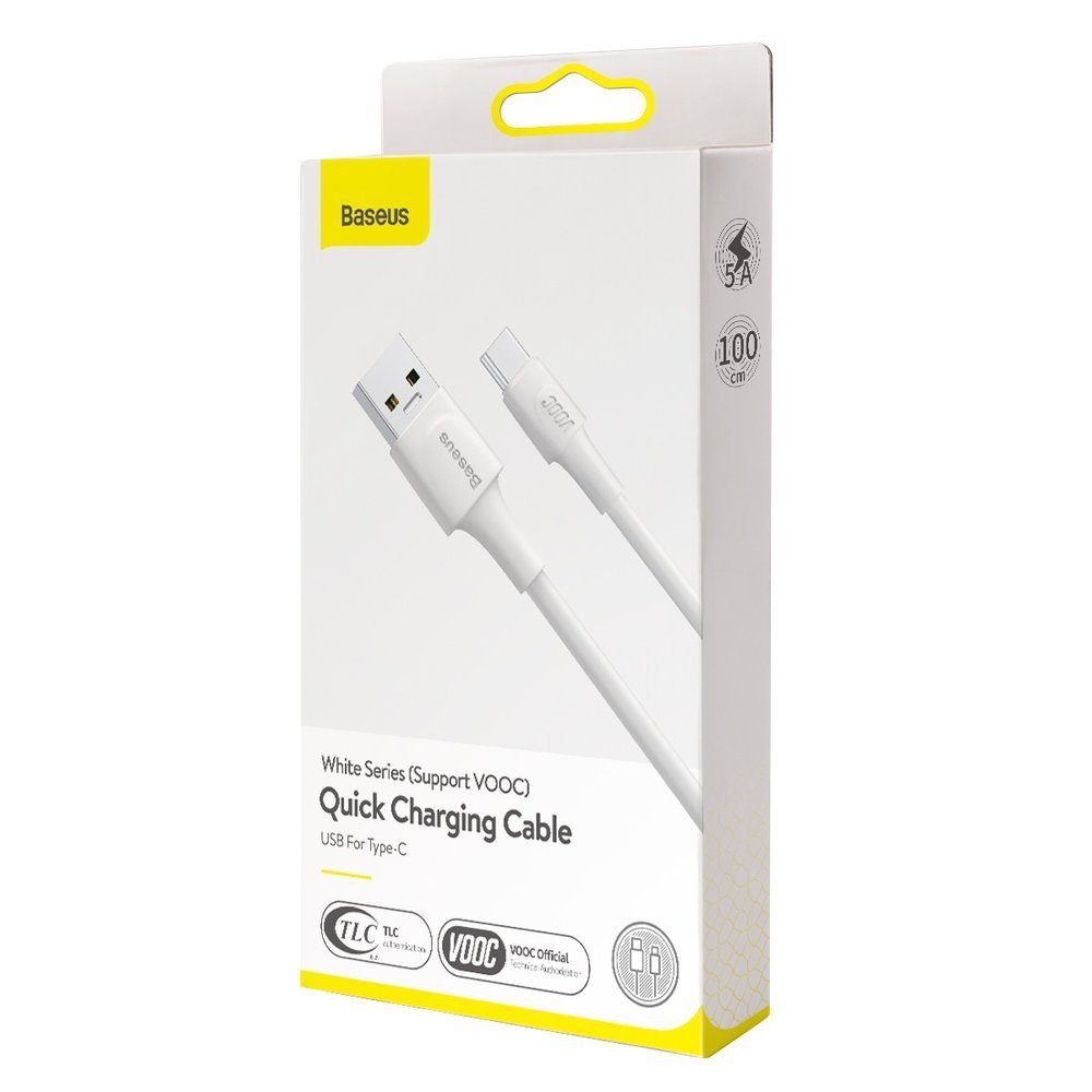 BASEUS Baseus VOOC 1m 5A USB-C QC3.0 Kabel - Vit