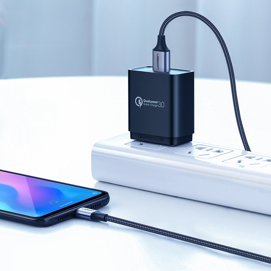 UGREEN Ugreen 3A 2m QC3.0 USB-C Flätad Nylonkabel - Grå