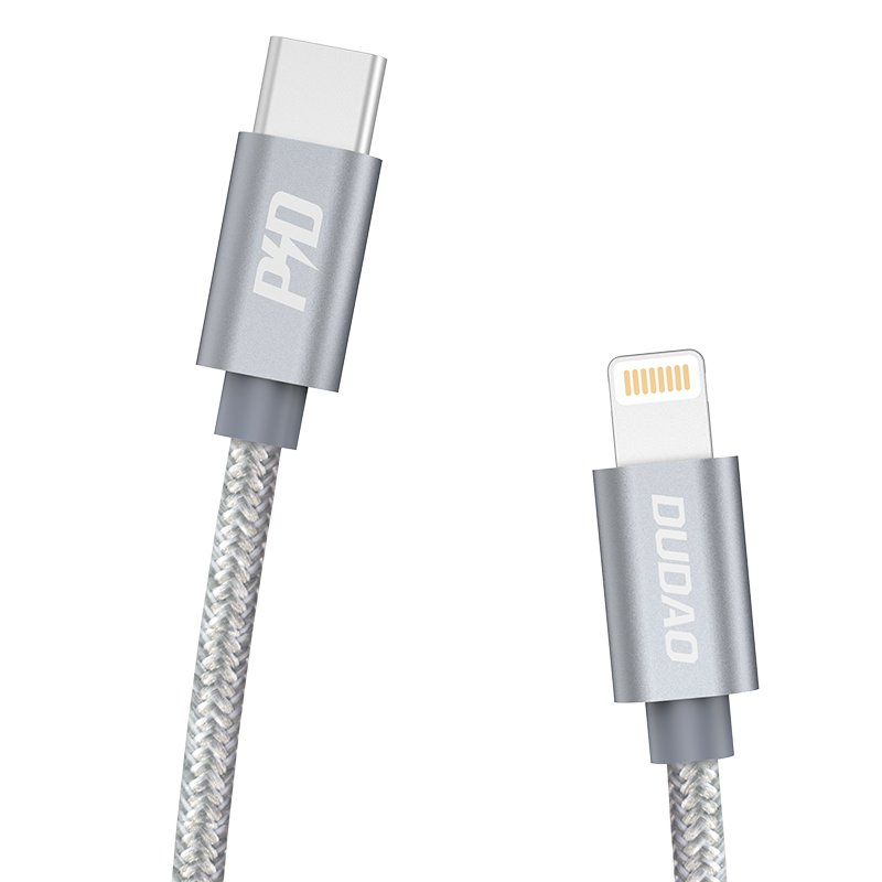 DUDAO Dudao 1m 45W 5A PD Lightning - USB-C Flätad Nylon - Grå