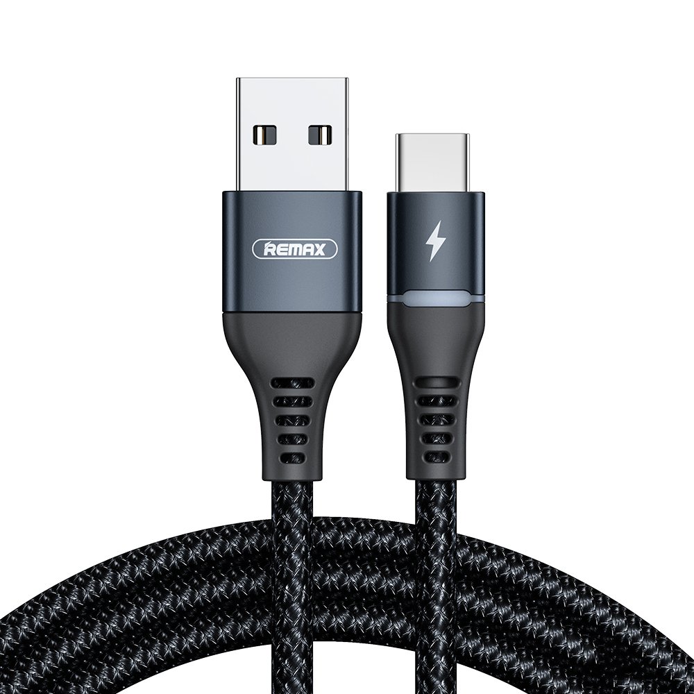 REMAX Remax 1m 2.4A USB-C Nylonkabel Med LED - Svart
