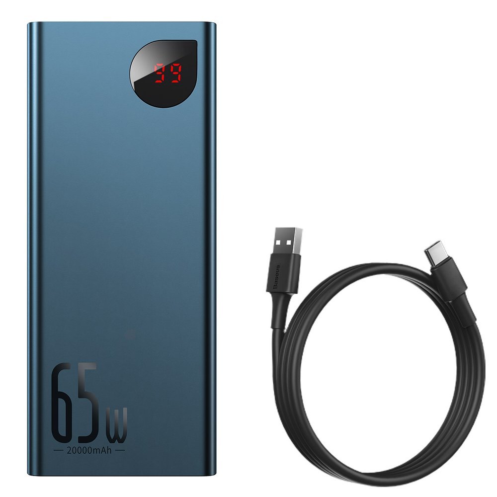 BASEUS Baseus 65W 20000 mAh Power Bank USB-C/USB-A/MicroUSB QC PD Blå