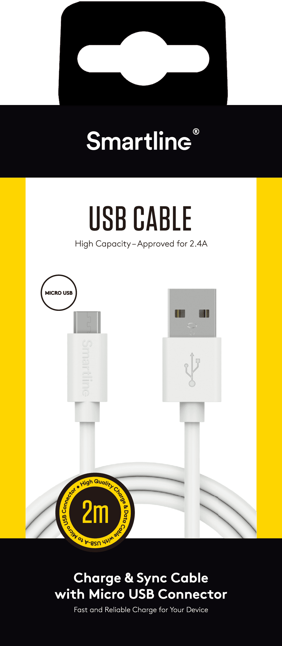 Smartline Smartline 2m Micro USB Laddningskabel Vit