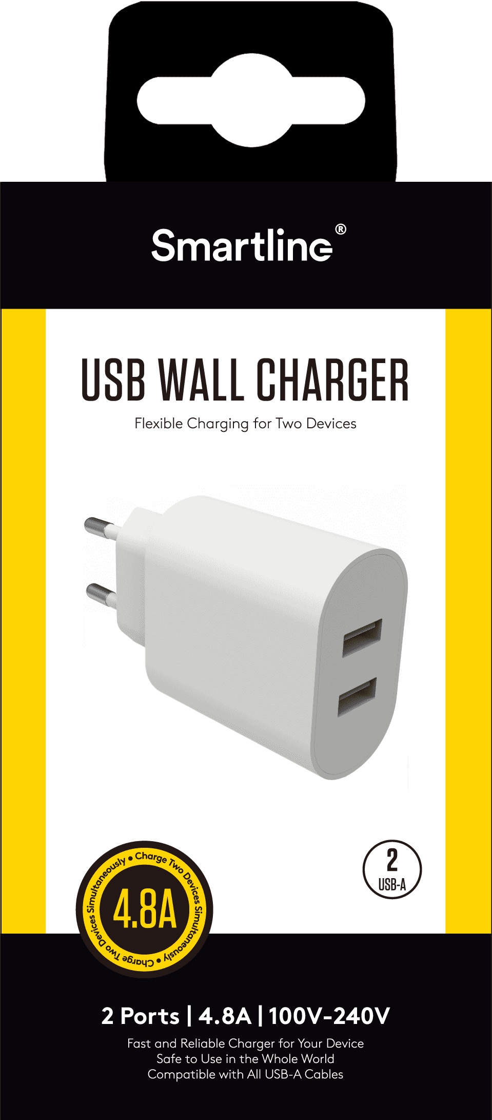 Smartline Smartline Väggladdare 2x USB-A 4.8A Vit