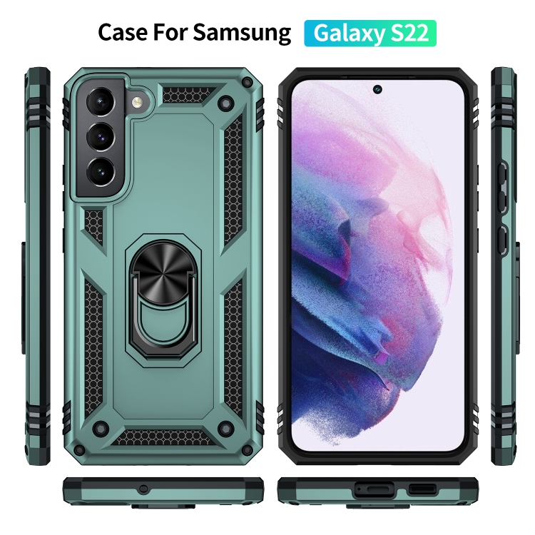  Samsung Galaxy S22 Skal Ring Armor Hybrid Mörk Grön