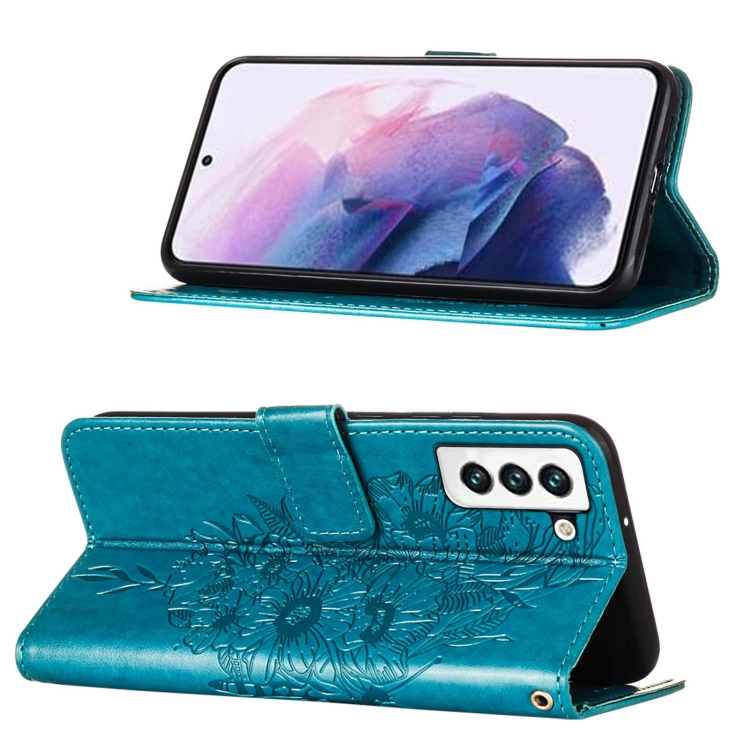  Samsung Galaxy S22 Fodral Butterfly Läder Blå