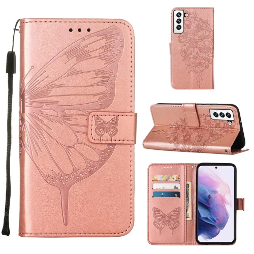  Samsung Galaxy S22 Fodral Butterfly Läder Roséguld