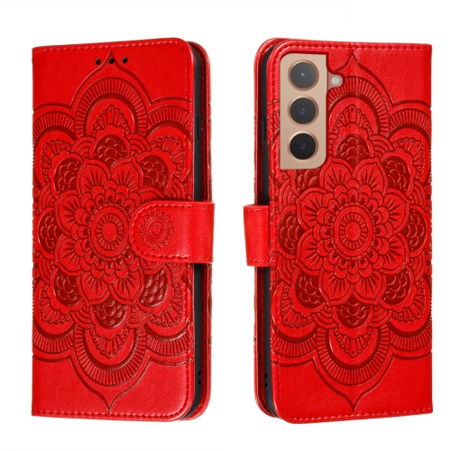  Samsung Galaxy S22 Fodral Sun Mandala Läder Röd