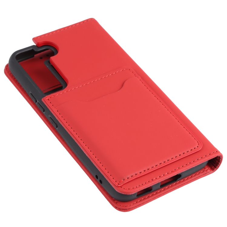  Samsung Galaxy S22 Fodral Flip Läder Med Kortfack Röd