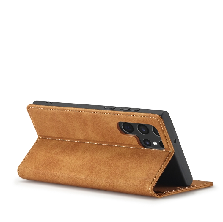 LC.IMEEKE LC.IMEEKE Samsung Galaxy S22 Fodral Flip Retro Läder Brun
