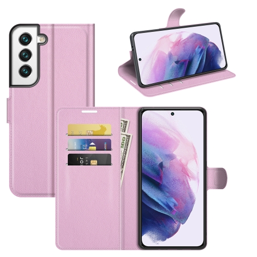  Samsung Galaxy S22 Fodral Litchi Textur Ljus Rosa
