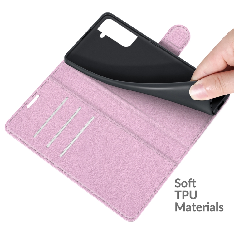  Samsung Galaxy S22 Fodral Litchi Textur Ljus Rosa