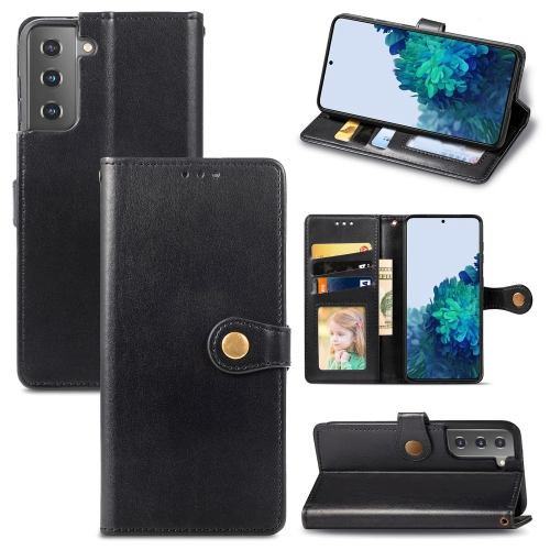  Samsung Galaxy S22 Fodral Solid Läder Magnetisk Mässing Svart