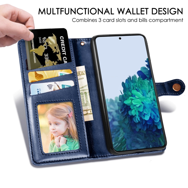  Samsung Galaxy S22 Fodral Solid Läder Magnetisk Mässing Blå