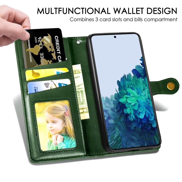  Samsung Galaxy S22 Fodral Solid Läder Magnetisk Mässing Grön