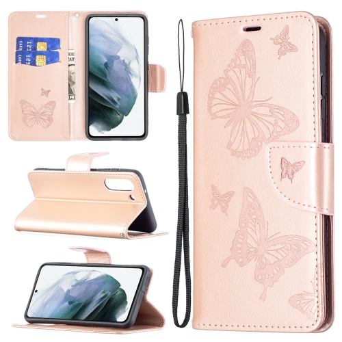  Samsung Galaxy S21 FE Fodral Butterfly Läder Roséguld