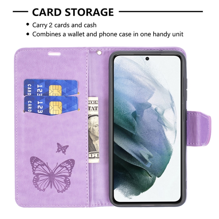  Samsung Galaxy S21 FE Fodral Butterfly Läder Lila
