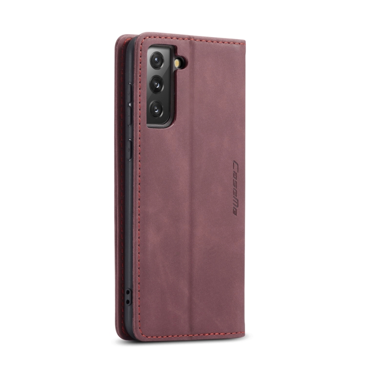 CASEME CASEME Samsung Galaxy S21 FE Fodral Retro Flip Läder Vinröd