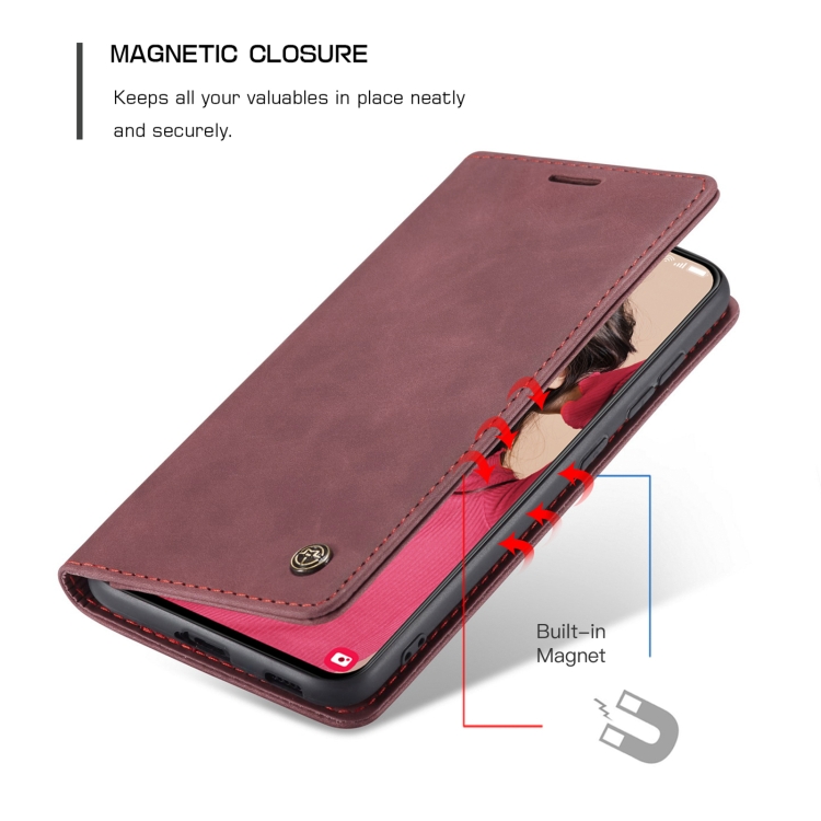 CASEME CASEME Samsung Galaxy S21 FE Fodral Retro Flip Läder Vinröd