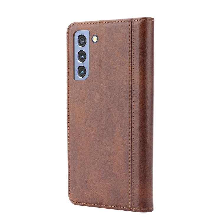  Samsung Galaxy S21 FE Fodral Premium Med Frontficka Brun