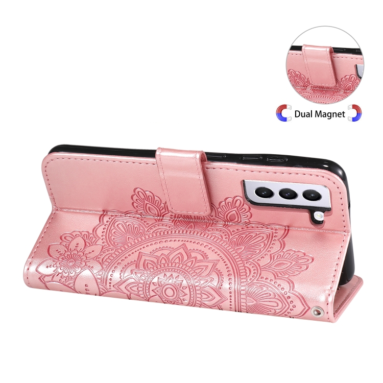  Samsung Galaxy S21 FE Fodral Mandala Läder Roséguld