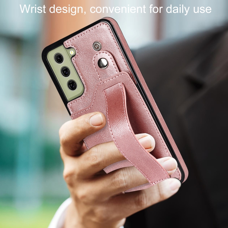  Samsung Galaxy S21 FE Skal Med Kortfack Och Strap Roséguld