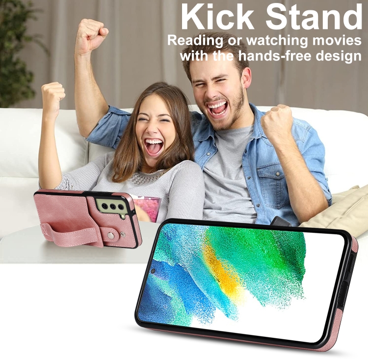  Samsung Galaxy S21 FE Skal Med Kortfack Och Strap Roséguld