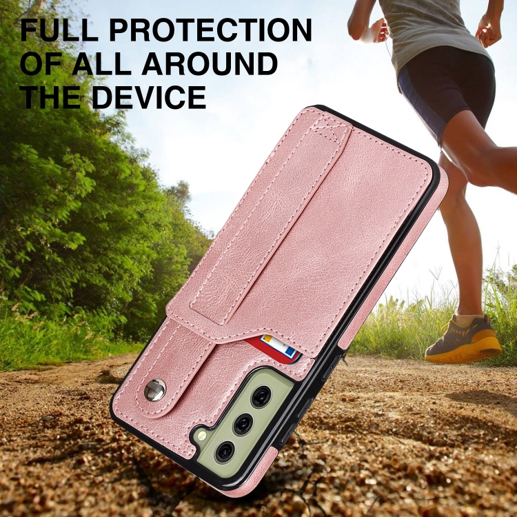  Samsung Galaxy S21 FE Skal Med Kortfack Och Strap Roséguld