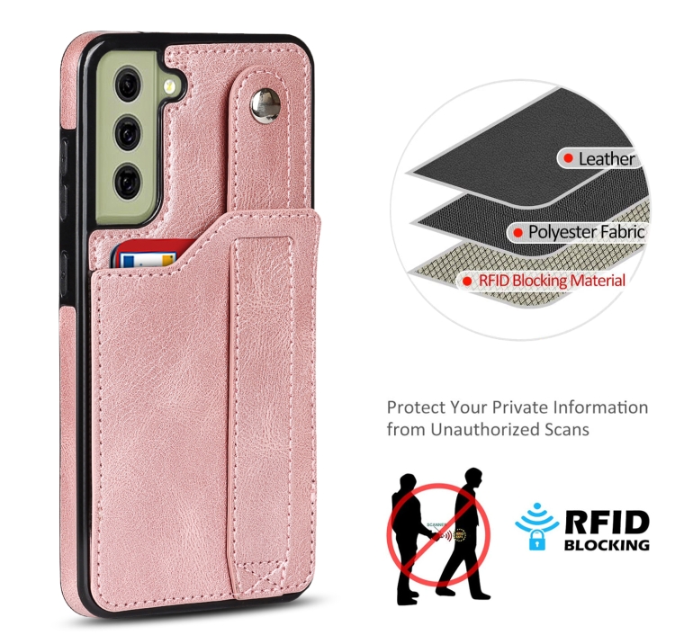  Samsung Galaxy S21 FE Skal Med Kortfack Och Strap Roséguld