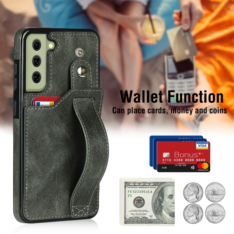  Samsung Galaxy S21 FE Skal Med Kortfack Och Strap Grön