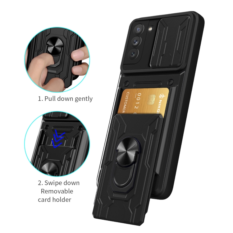  Samsung Galaxy S21 FE Skal Camshield Hybrid Ring Röd