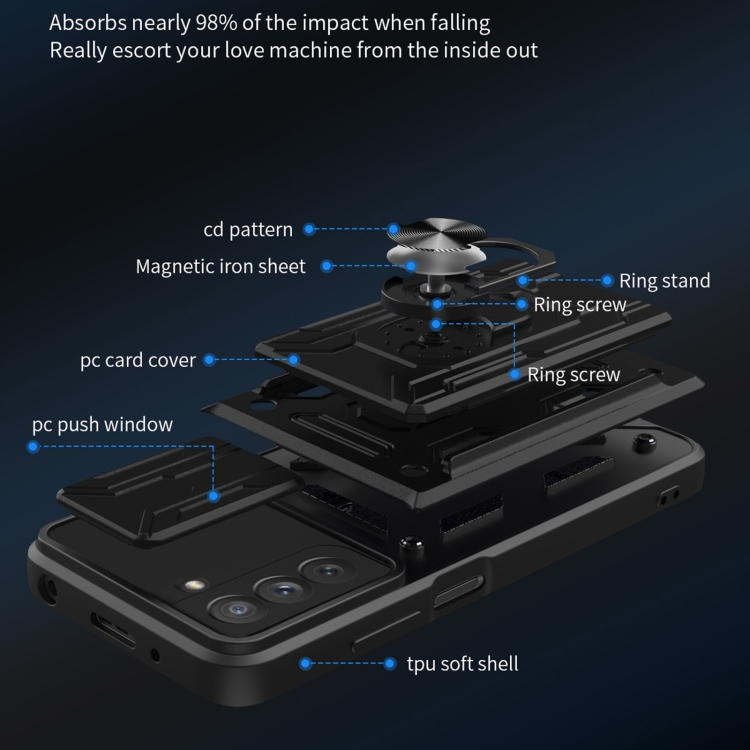  Samsung Galaxy S21 FE Skal Camshield Hybrid Ring Grå