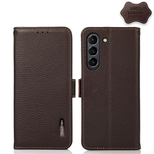 KHAZNEH KHAZNEH Samsung Galaxy S21 FE Fodral RFID Litchi Äkta Läder Brun