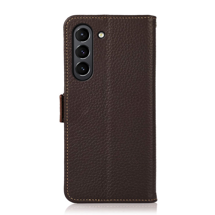 KHAZNEH KHAZNEH Samsung Galaxy S21 FE Fodral RFID Litchi Äkta Läder Brun
