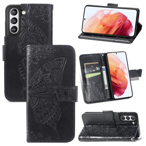  Samsung Galaxy S21 FE Fodral Big Butterfly Läder Svart