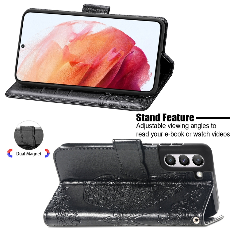  Samsung Galaxy S21 FE Fodral Big Butterfly Läder Svart