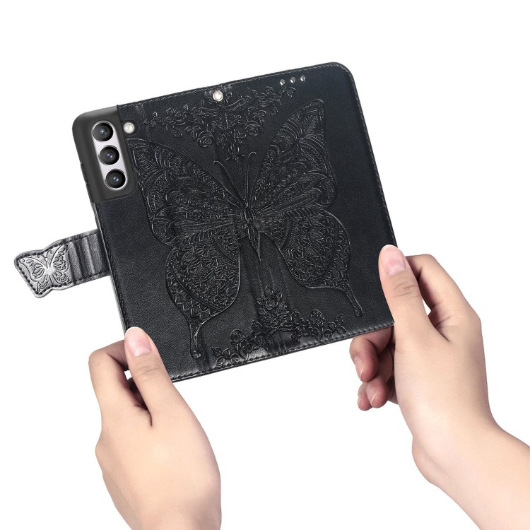  Samsung Galaxy S21 FE Fodral Big Butterfly Läder Svart