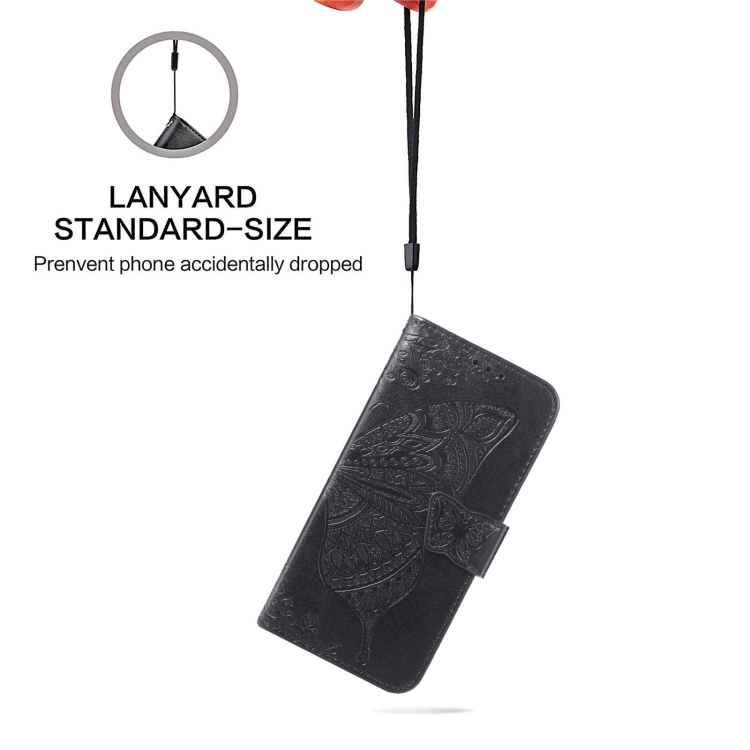  Samsung Galaxy S21 FE Fodral Big Butterfly Läder Svart